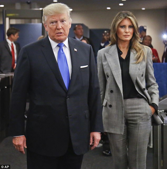Melania wore a gray plaid suit and black pointed-toe pumps to the watch her husband speak at the UN General Assembly on Tuesday