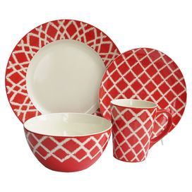 Refresh your home for summer with this essential design, artfully crafted for lasting appeal.  Product: (4) 11.5 Dinner plates(4) 8.25 Salad plates(4) 6.13 Soup bowls(4) 15.5 Ounce mugsConstruction Material: EarthenwareColor: Red and whiteCleaning and Care: Dishwasher safe