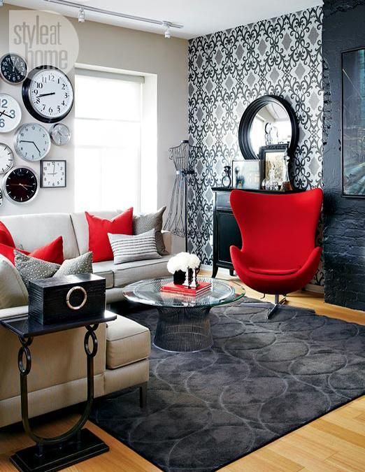 Building Loft Character - modern interior design and decorating with black and white and red color. #loftstyle #loftliving #roomswithcharacter