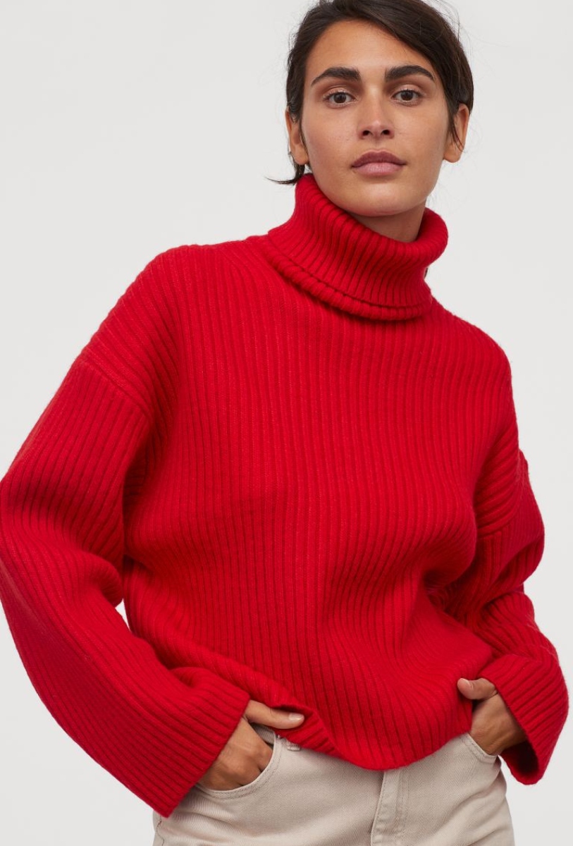 hm red Ribbed polo neck jumper