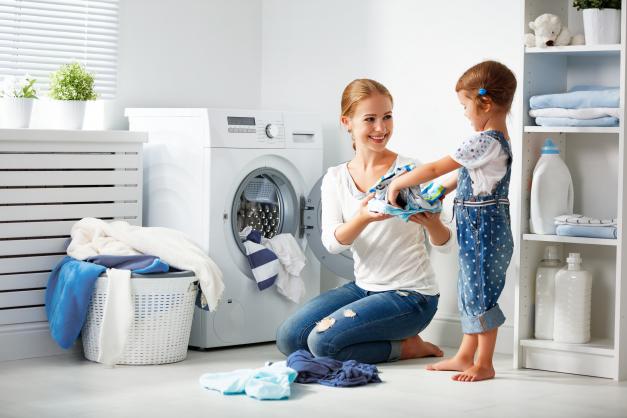 Clothes Drying Mom with kid